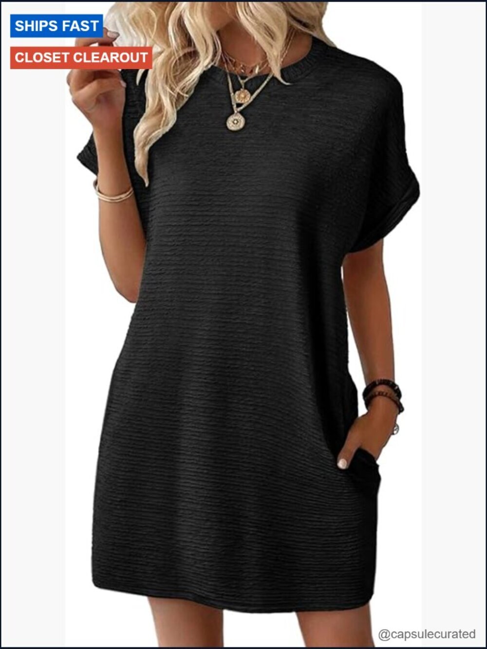 Short Sleeve Mini Dress Crewneck Swing Fit Casual Beach Vacation Wear